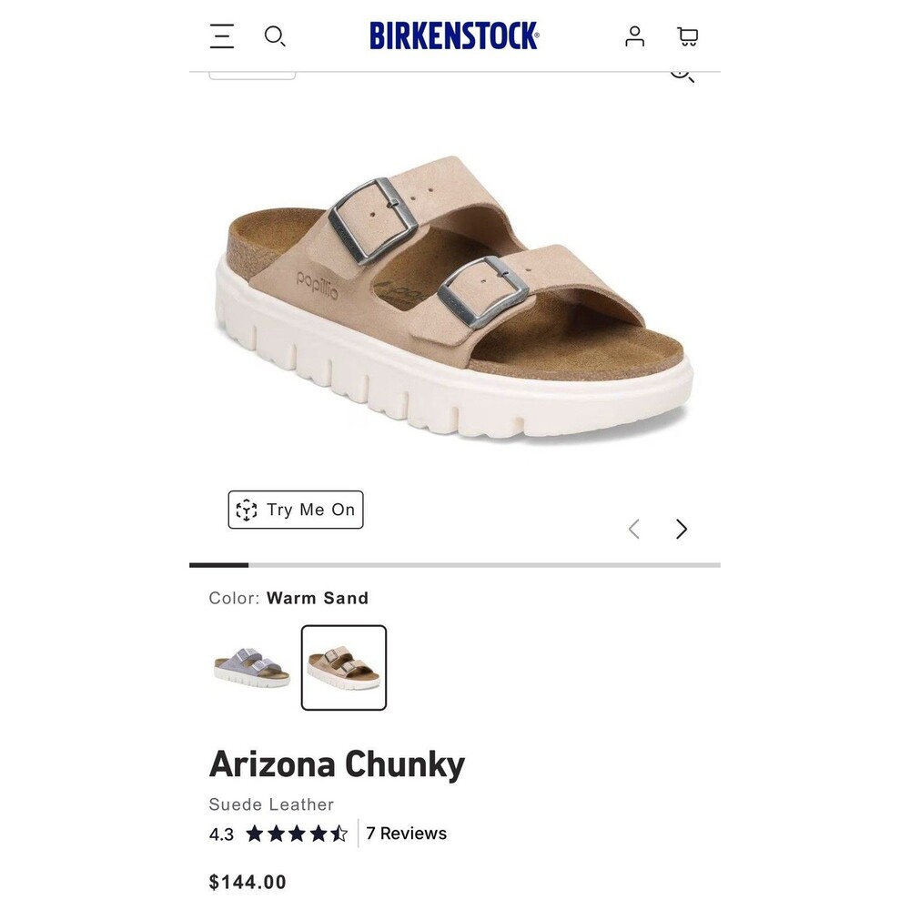 Birkenstock Arizona Chunky Birko-Flor Suede Sandal Warm Sand (Papillio) Size 7